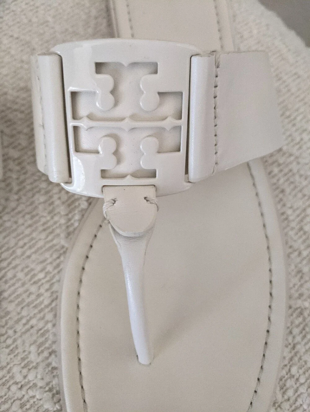 Tory Burch Calf Leather Georgia Thong Sandals White Size 9 M